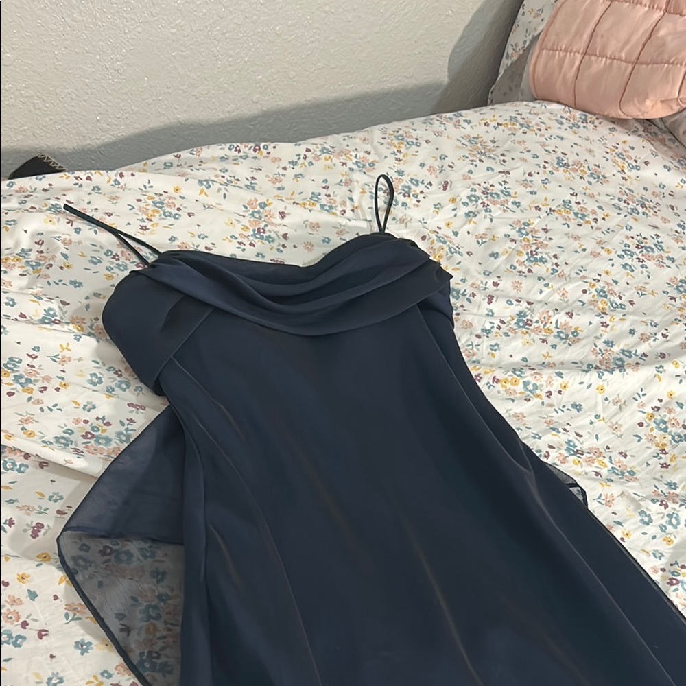 Floor length Navy Blue Formal dress